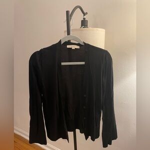 LOFT Black Open-Front Lightweight Cardigan with Bell Sleeves